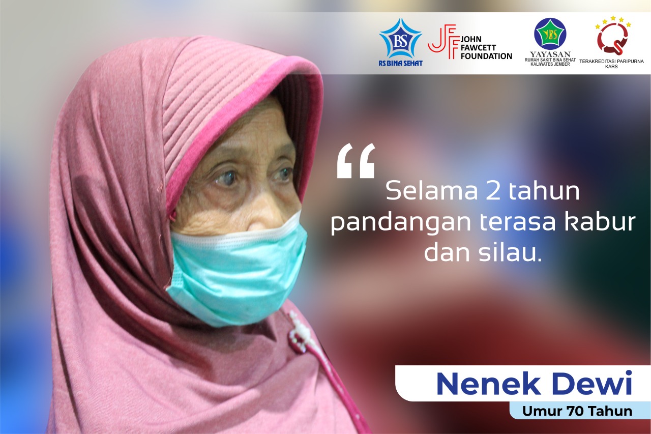 Nenek Dewi, perempuan usia 70 tahun yang ikut opeasi katarak gratis di RS Bina Sehat Jember karena ingin bisa baca Al-Quran Lagi